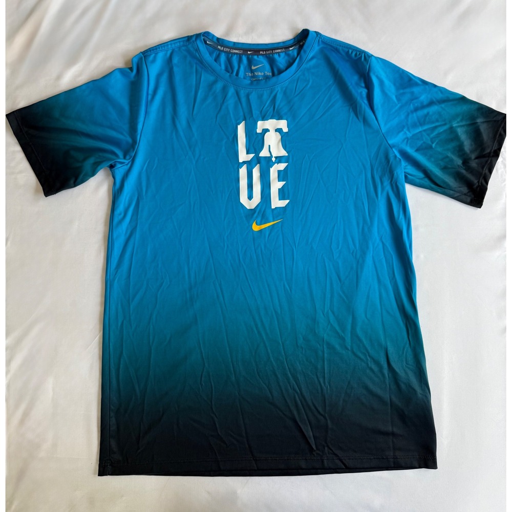 Nike T-Shirt XL Blue Philadelphia Phillies City Connect LOVE Liberty Bell Ombre